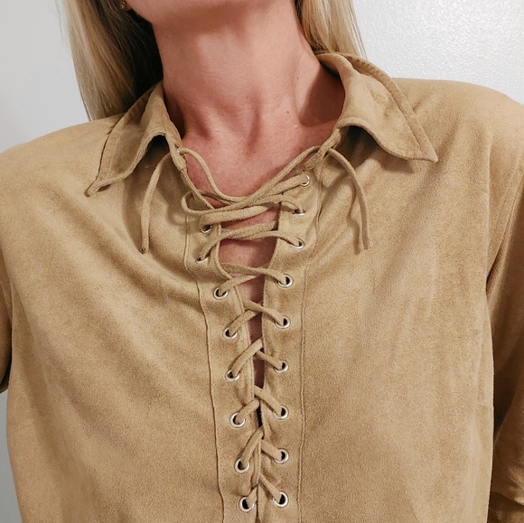 JohnPaulRichard Tops - JohnPaulRichard Beige Suede Top